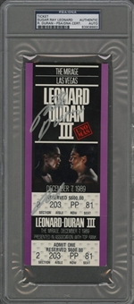 1989 Leonard Duran III Full Ticket Signed by Sugar Ray Leonard and Roberto Duran (PSA/DNA)